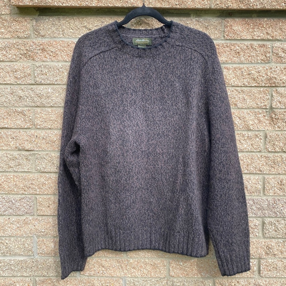 Eddie Bauer Lambswool Marled Knit Crewneck Sweater Large Heritage Cabin Academia